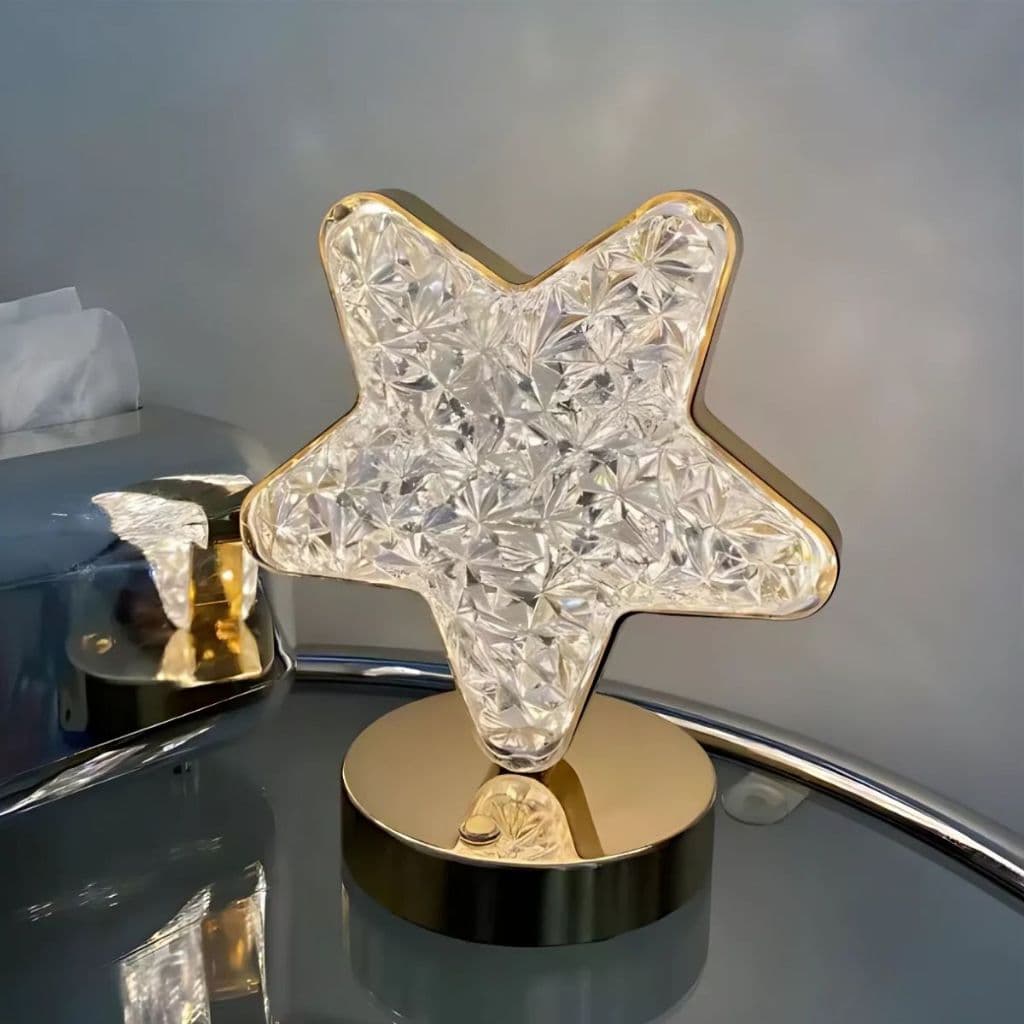 Abajur Estrela de Cristal (900864) com Led em 3 Cores e Regulável para Quarto Decoração de Natal