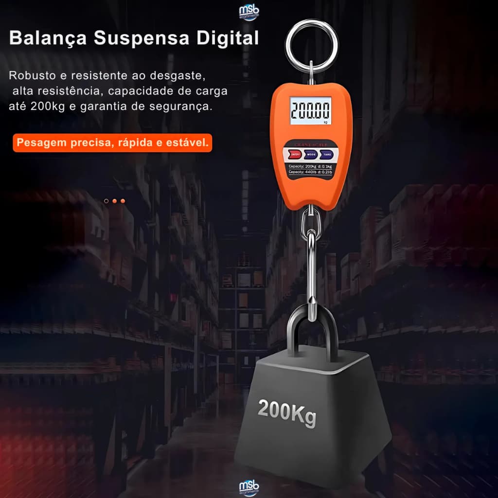 Balança Precisão Digital Suspensa 200kg Pilha Profissional Portatil LCD Industrial Gancho Guindaste