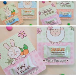 Kit Lembrancinhas Páscoa Cartões Personalizadas + Balas