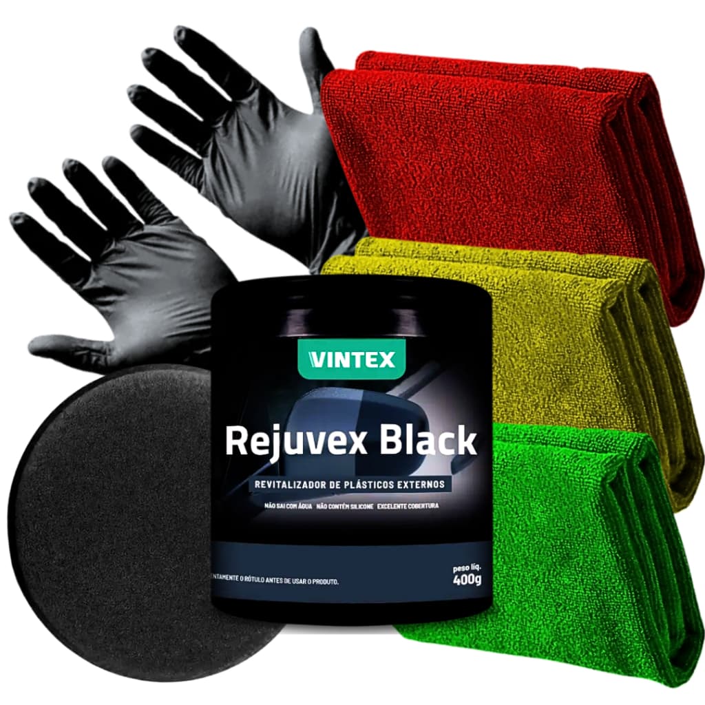 Rejuvex Black 400g Vonixx Revitalizador de Plásticos+ Panos, Aplicador e Luvas
