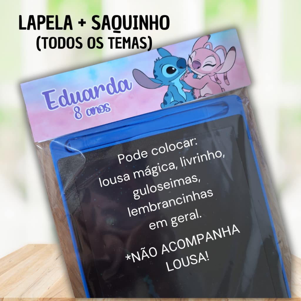 Lapela Personalizada+Saquinho para Lembrancinhas(lousamágica,livrinho,kitdiversão)-Nãoacompanhalousa