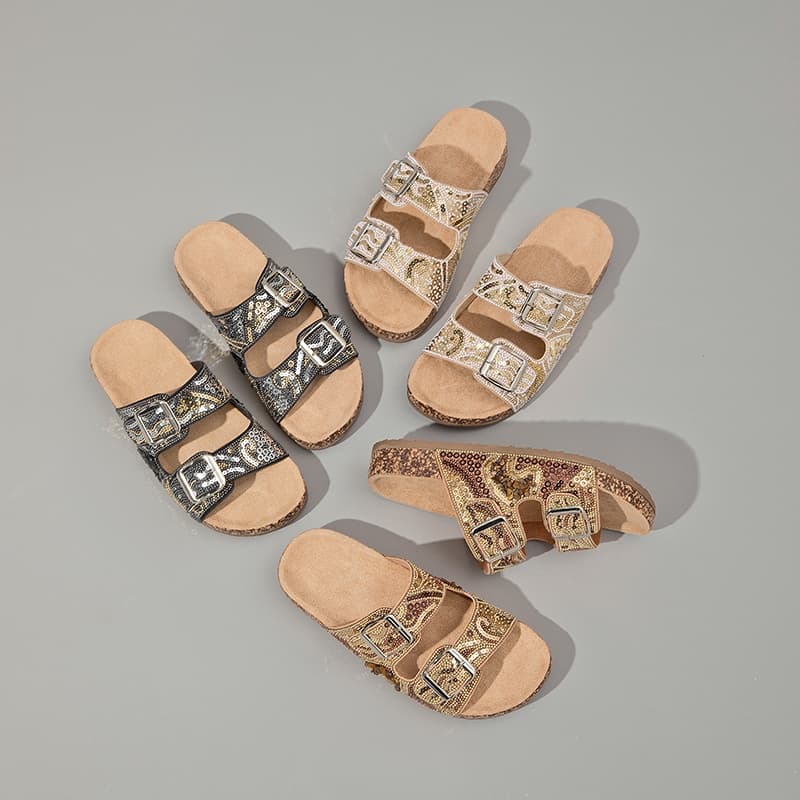 lantejoulas brilhantes Papete Feminina birken com fivela sandálias femininas