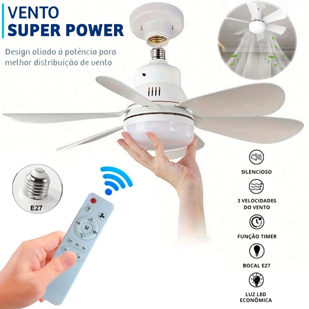 Ventilador De Teto Wind Light Silencioso 3 Velocidades Controle Remoto Lâmpada Led Silenciosa 5 Pás