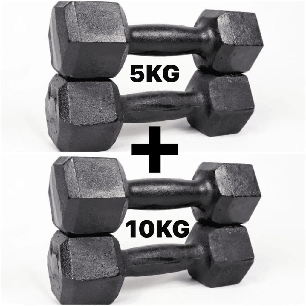 KIT 2 PARES HALTER SEXTAVADO DE 5 E 10KG FERRO FUNDIDO PARA TREINO E MUSCULAÇÃO (30KG TOTAL)