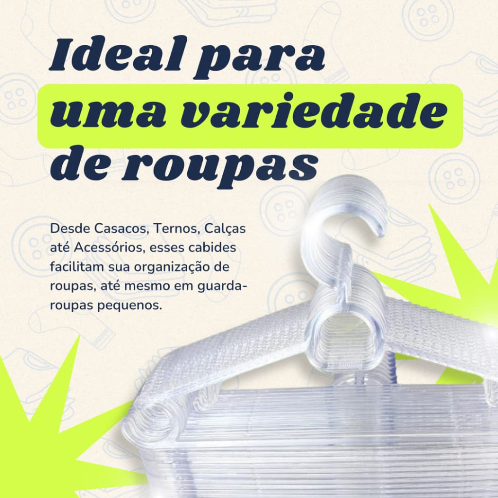 Cabides De Acrilico Kit 50 Unidades Para Organizar Guarda Roupa Camisas Camisetas Jaquetas  Roupas de Inverno e Verão790