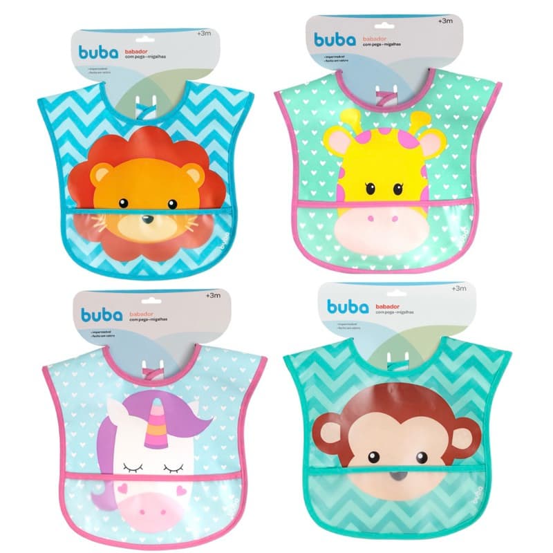 Babador Impermeável com Bolso Pega Migalhas - Animal Fun - Buba