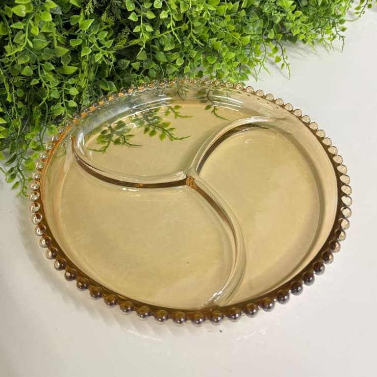 Petisqueira Cristal Pearl Redonda Âmbar C/3 Divisões 24cm - Wolff