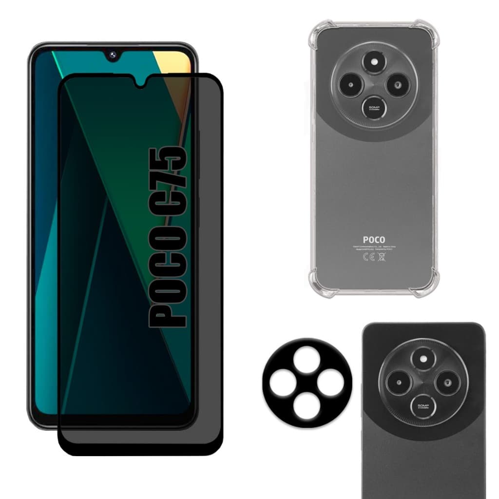 Película Para Xiaomi Poco C75 | Privacidade Fosca - Capa Anti Shock - Película da Câmera 3D
