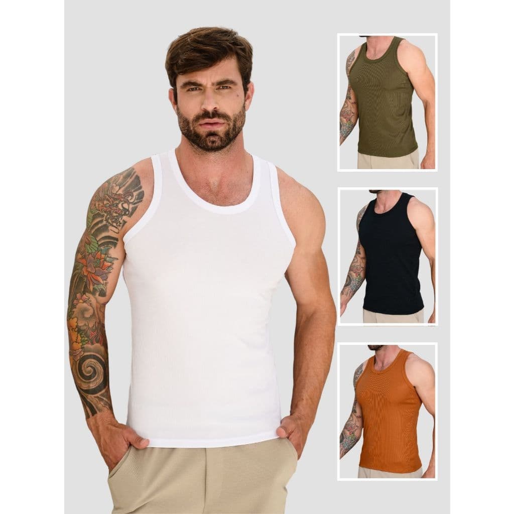 Camiseta Masculina Regata Canelada Estilo Americana