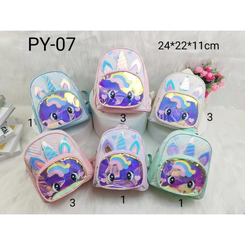 Bolsa Infantil Pequena Personagem Unicórnio Pony Mochila com Ziper costa Menina courino metalizada
