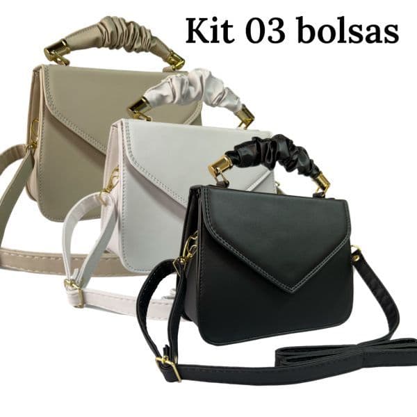 kit com 3 bolsas transversal feminina pequena de ombro