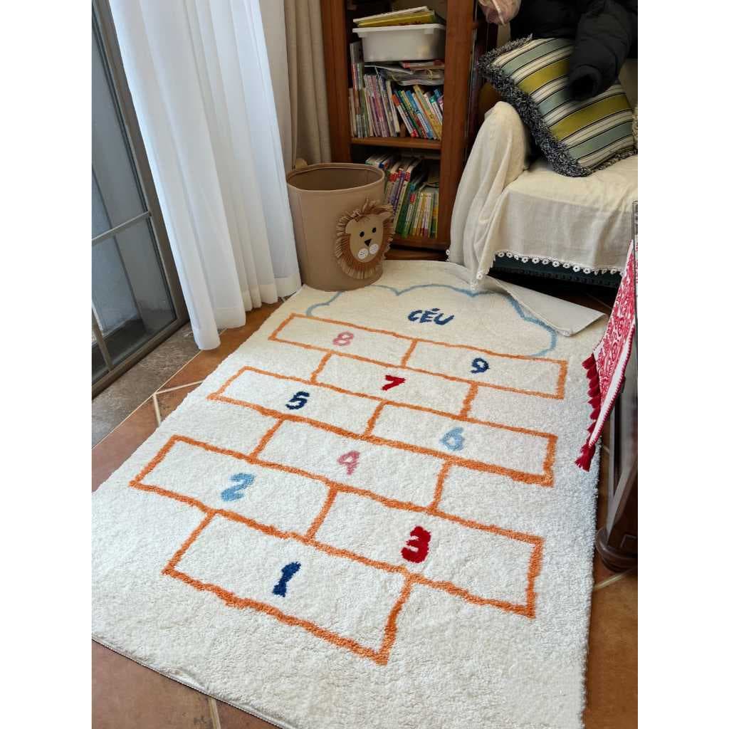 Tapete Quarto Infantil Antialérgico Menina Menino Lavável Boho Céu Antiderrapante Veludo Decor Nórdico 80x120cm