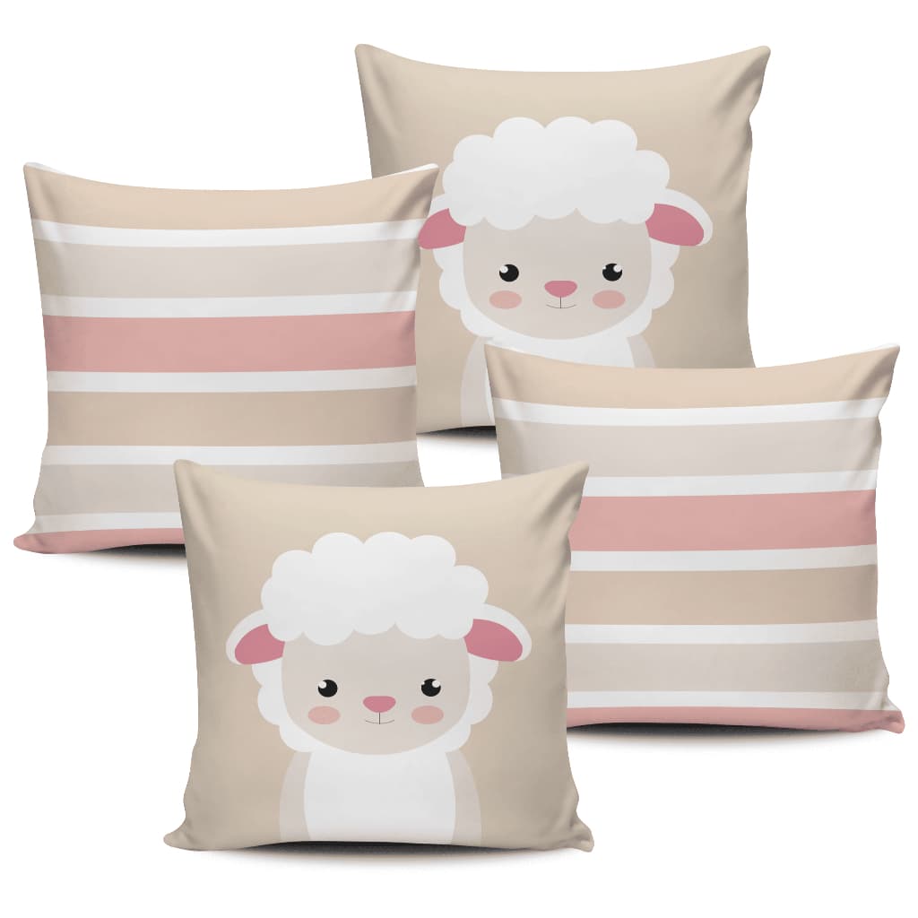 Kit Com 4 Capas Almofadas Infantil Ovelhas 45x45cm Branco