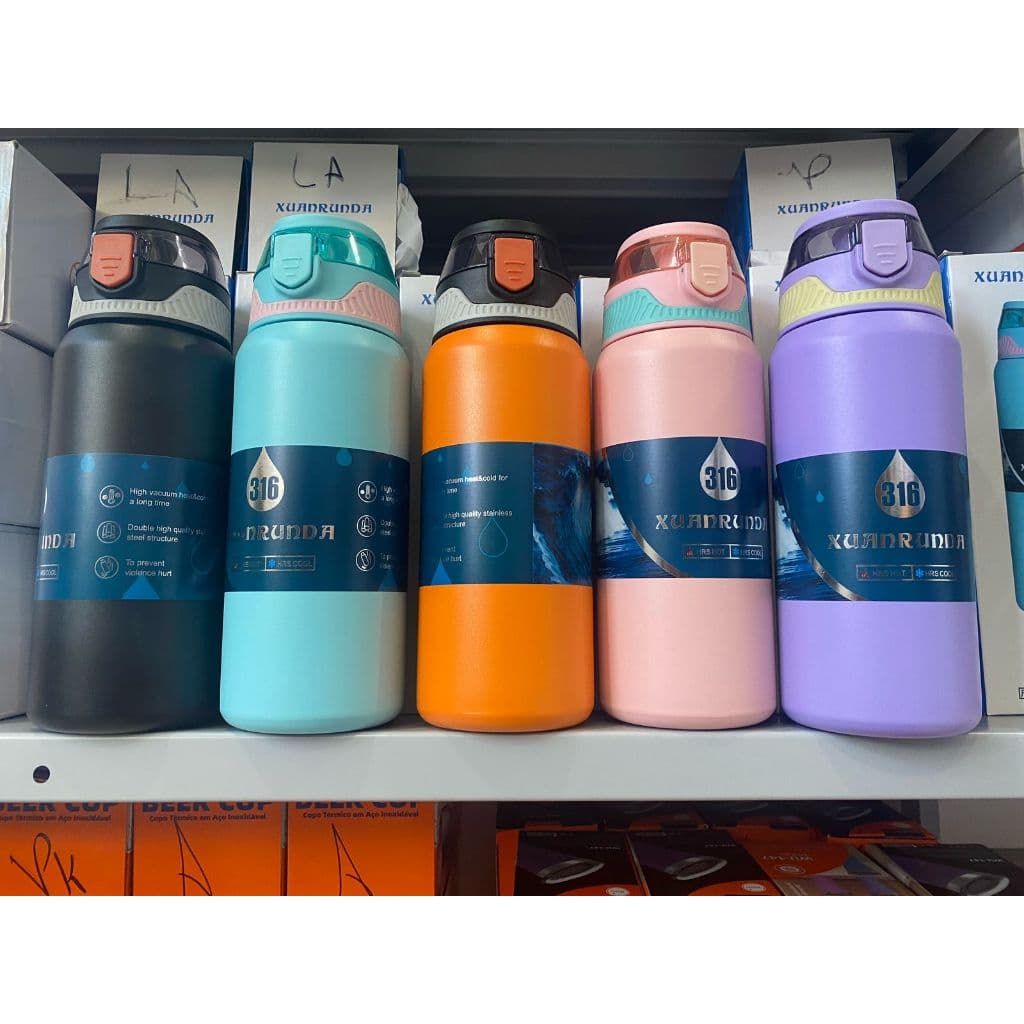 garrafa térmica, garrafa de 600ml, garrafa com alça, garrafa colorida