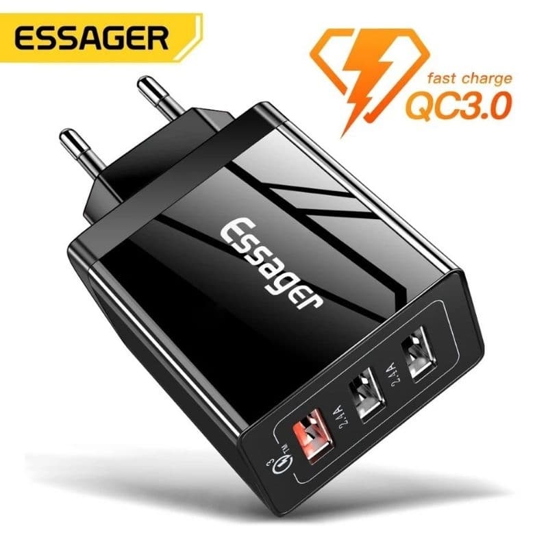 Essager 30W Carregador Original 3 Portas USB Tecnologia Qualcomm Quick Charger 3.0 - Carregador Turbo Rápido