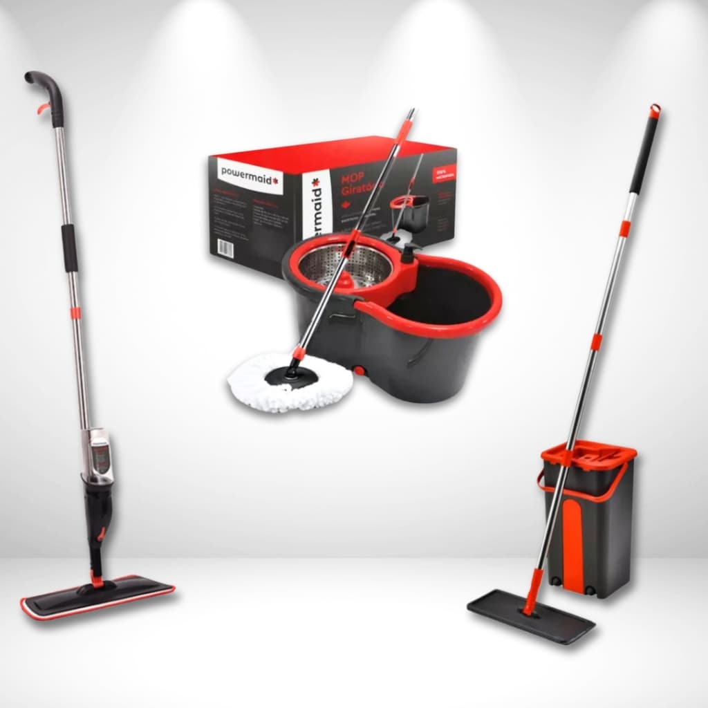 Rodo Mop Esfregão Giratório ou Flat com Balde Limpa Seca ou Spray com Reservatório Limpa Vidro Chão Porcelanato
