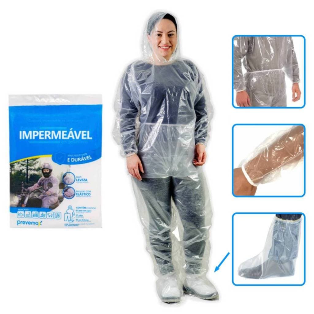 Capa de Chuva Transparente Completa Bata C/ Capuz Calça Bota Moto Obra Resistente