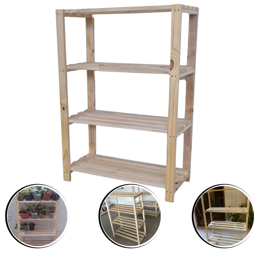 Estante Com 4 Prateleiras De Madeira Moderna Pinus 100x70