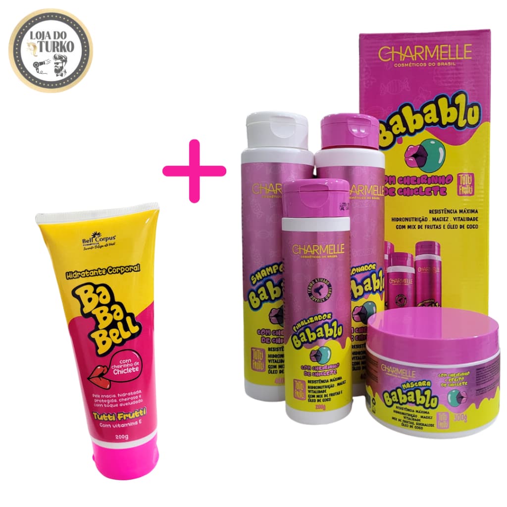 KIT BANHO PERFEITO COM CHEIRINHO DE TUTTI FRUTTI - KIT CAPILAR BABABLU + HIDRATANTE CORPORAL