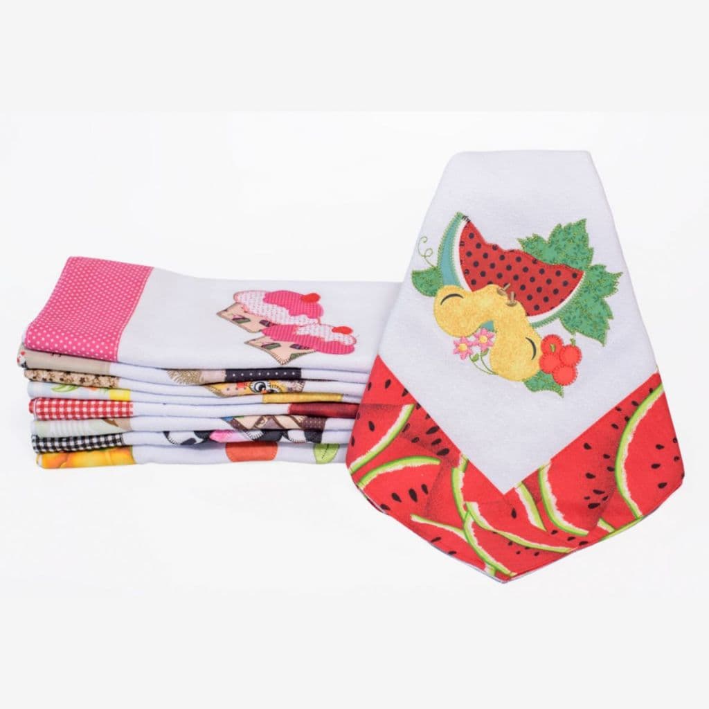 Kit Toalha de Chá Bordada com 4 Peças Sortidas Clean 70x70cm