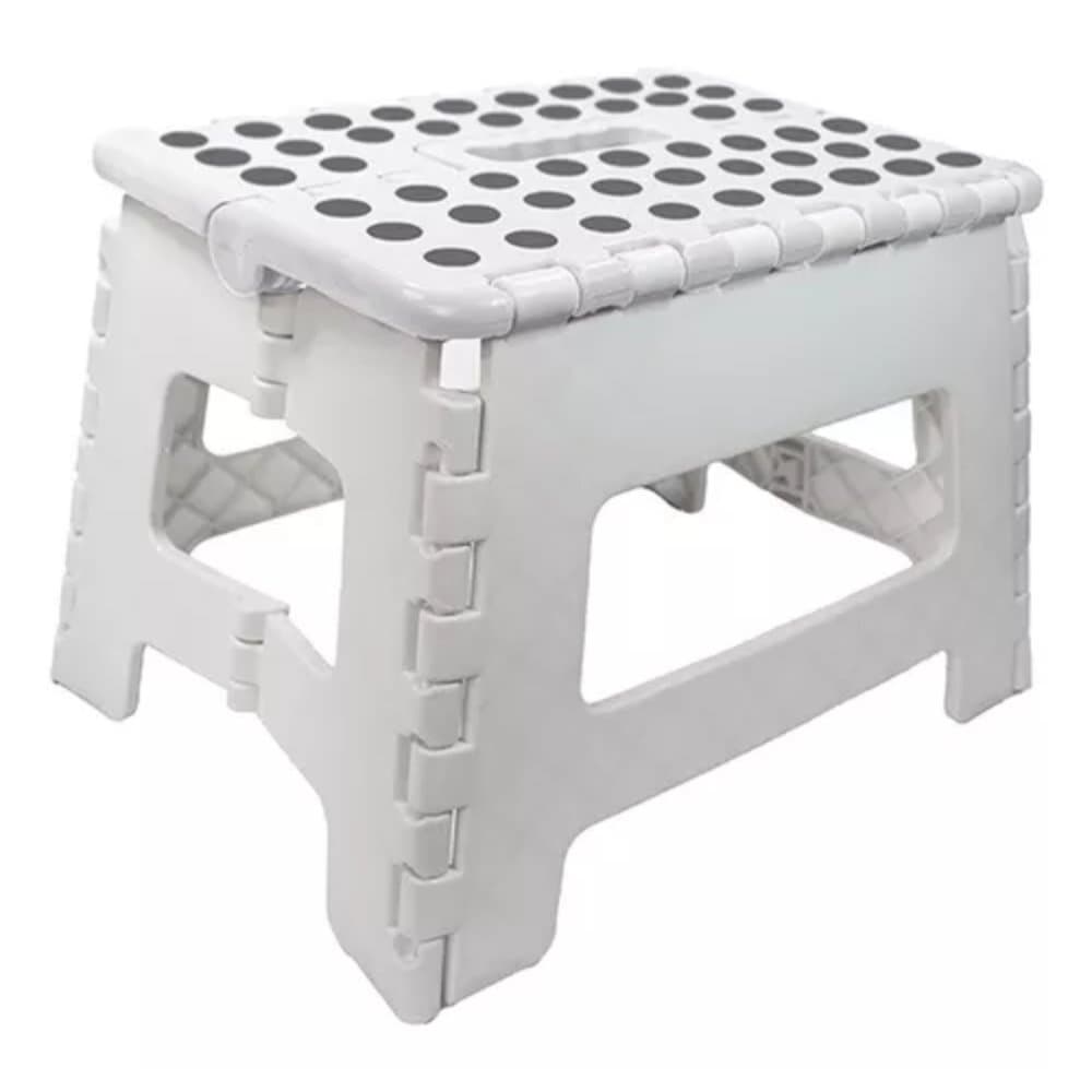 Banqueta Multiuso Retrátil Dobrável Multiuso Branca - 150kg Banquinho Plástico Pratico