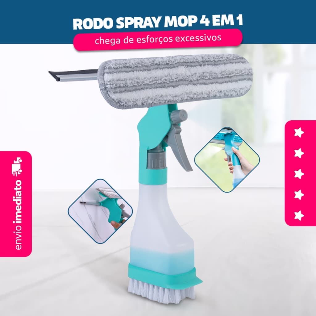 Spray Mop 4 em 1 para Limpar Vidros, Espelhos e Janelas - Dolce Home
