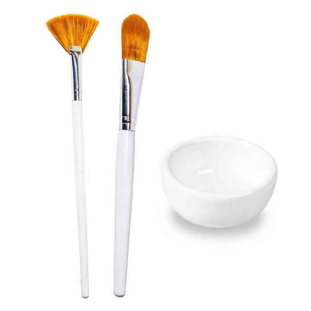 Kit Pincéis Estética Cerdas Seda e Cubeta de Porcelana - Para Ácidos, Peelings e Máscaras
