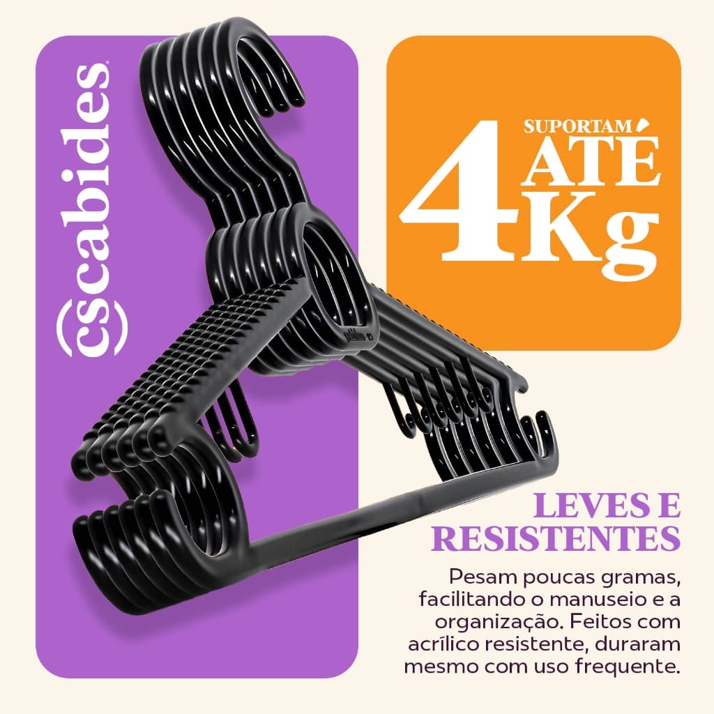 Kit Cabides 50 Unidades Cabide Resistente Durável Econômico Para Roupas Pesadas Camisas Calcas Ternos Roupas Esportivas
