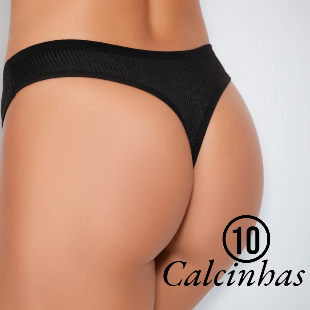 Kit 10 Calcinhas Canelada Fio Dental Tangas Suede Macio Forro em Algodão Cós Alto