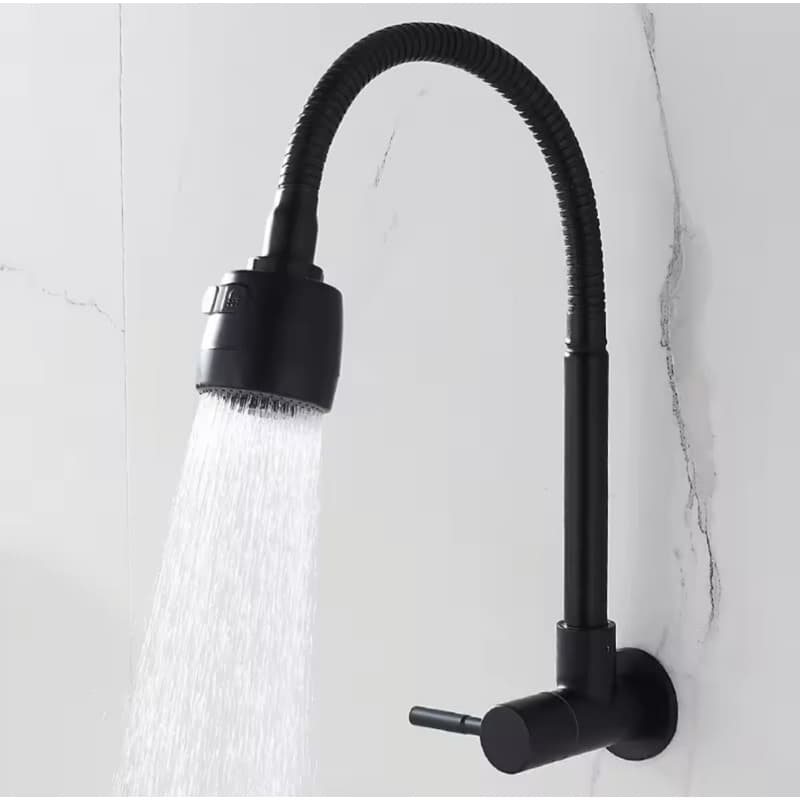 Torneira Cozinha Gourmet de Parede Flexível 360 Graus Com Abertura de 1/4 Volta Preta All Black