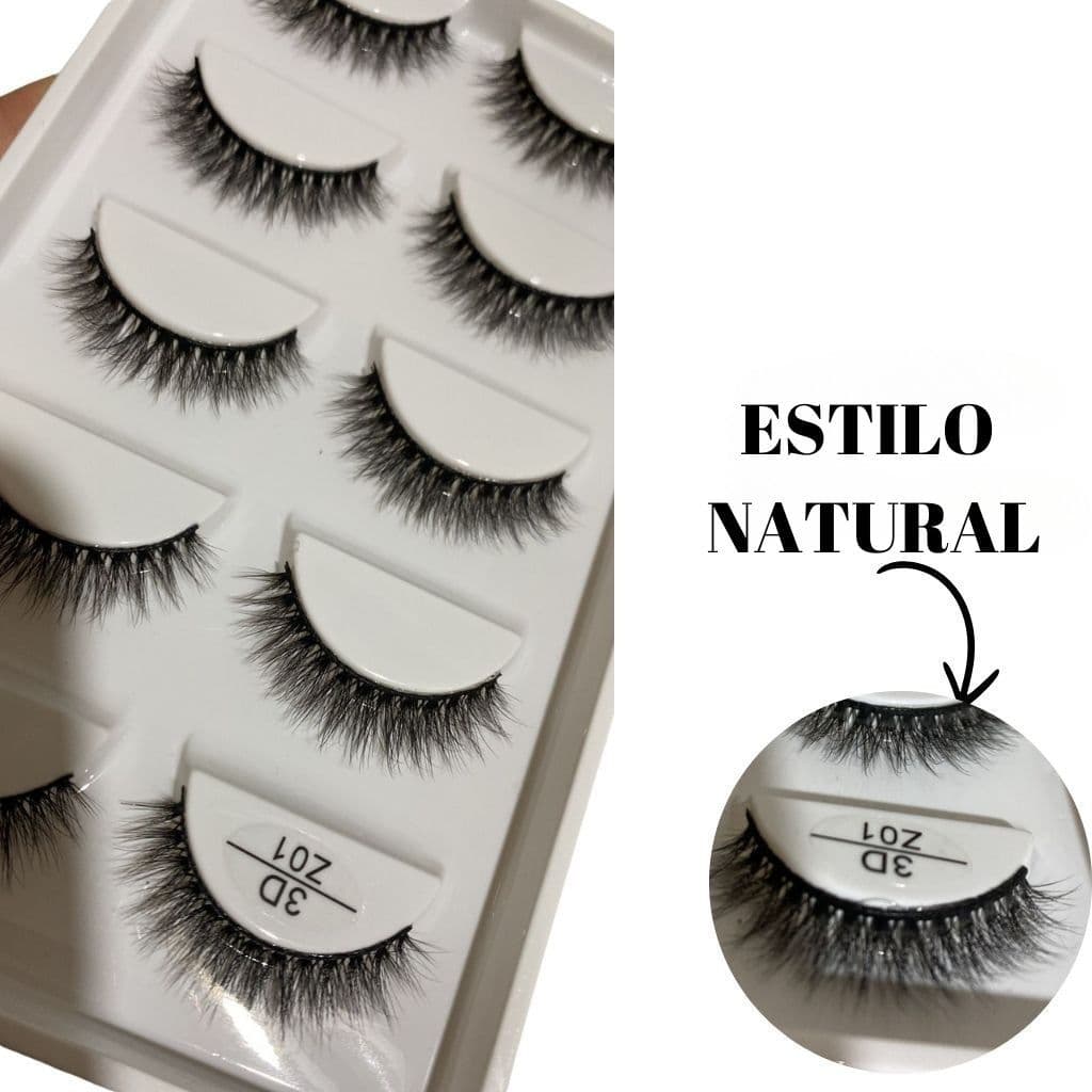 Cartela com 5 Pares de Cílios Postiços 3D Z01 Estilo Natural