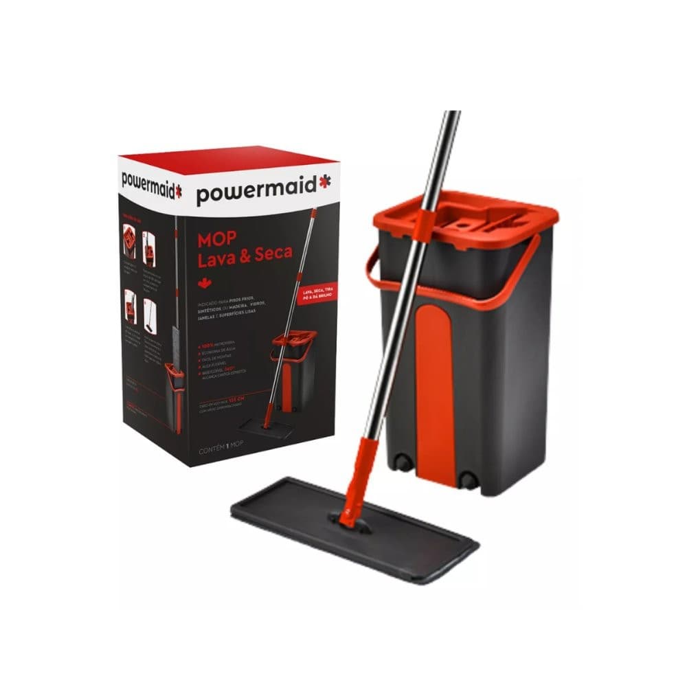Flat Mop Rodo Lava e Seca com Balde e 1 Refil, banheiro/Mop Spray Com Reservatório