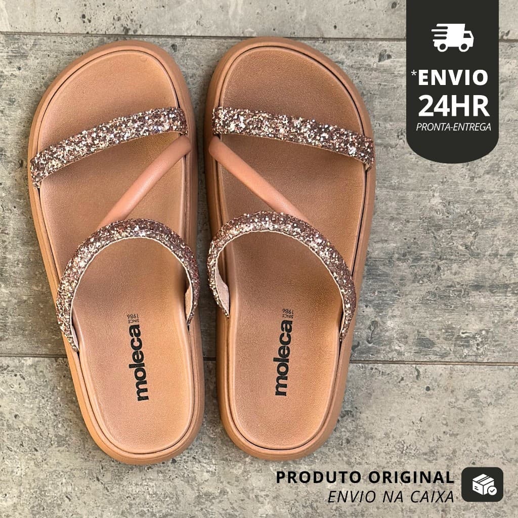 Chinelo Sandália Moleca Feminino Papete Brilho Strass Original - Moda Verão