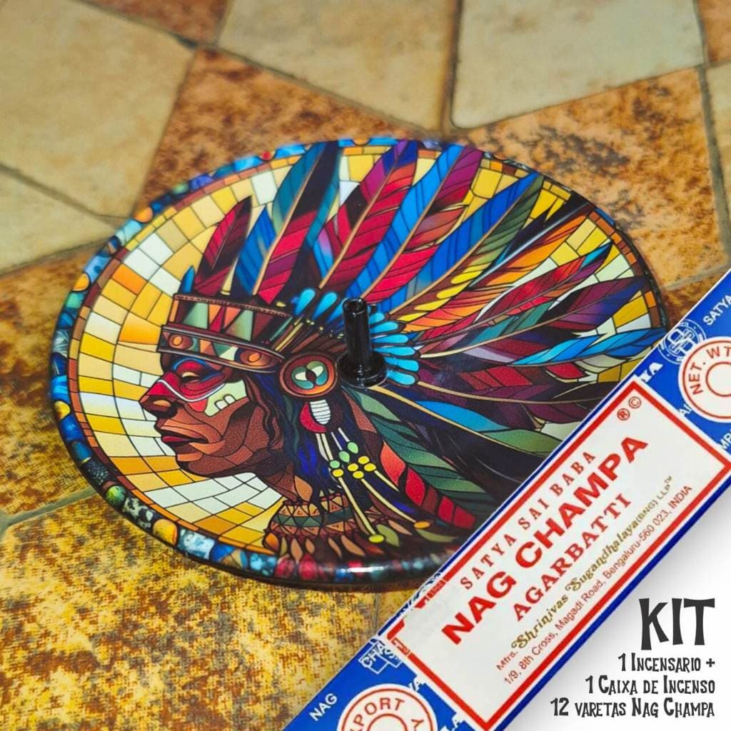 Incensário Estilo Vitral Tema Nativos para Incensos de Vareta