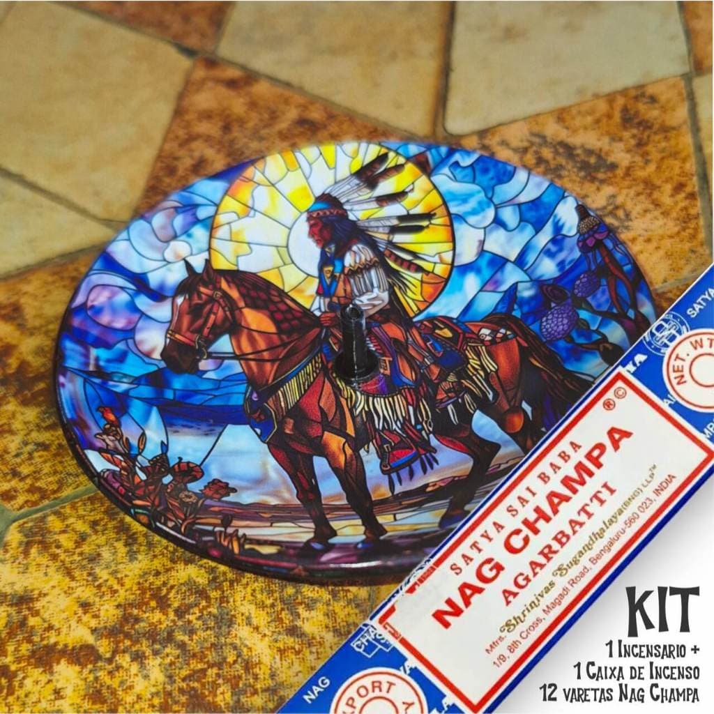 Incensário Estilo Vitral Tema Nativos para Incensos de Vareta