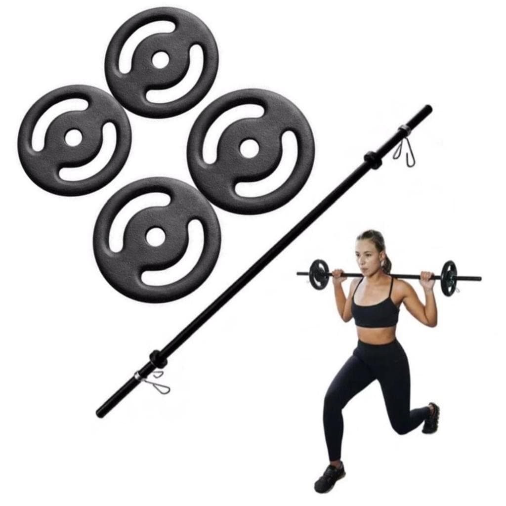 Kit Musculação Pump - Barra + 06Kg De Anilhas Pintadas +Presilhas TREINO