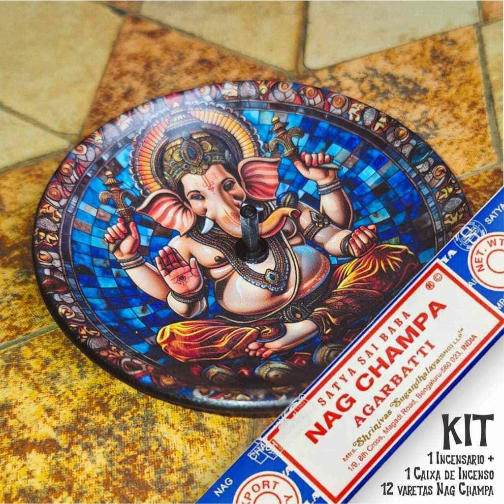 Incensario Hinduismo Buda Ganesha Estilo Vitral para Incensos de Vareta