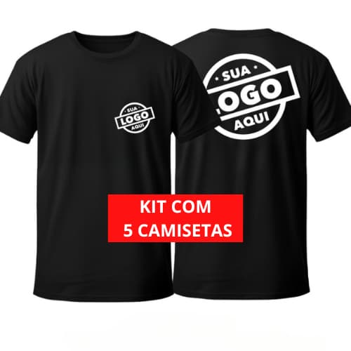 KIT 5 Camisetas Personalizadas no Peito e Costas com Sua Logo ou Estampa Preferida - 100% Algodão