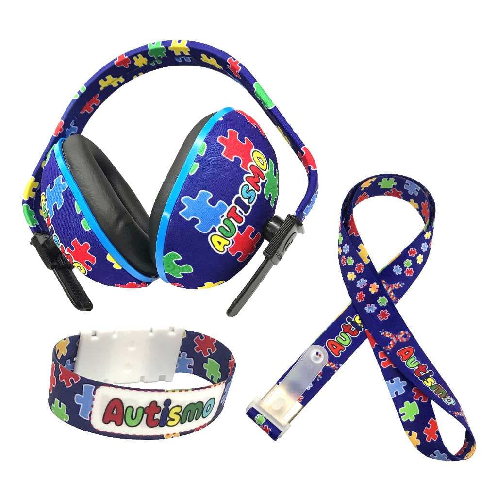 Kit  Autismo Abafador Protetor De Ouvido Concha Cordão E Pulseira Quebra Cabeça Para  Criança Com Variações de Cor