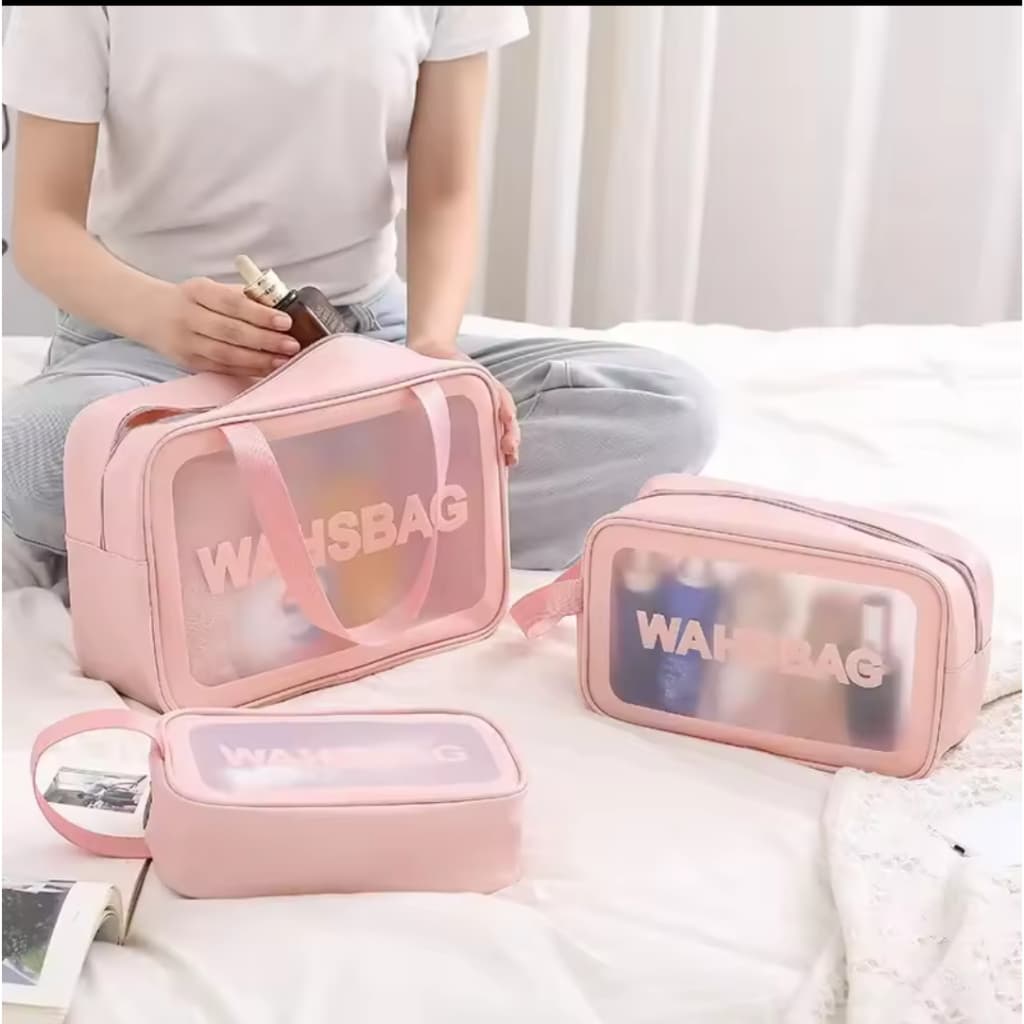 Kit 3 Necessaire Maquiagem Transparente WashBag A Prova De Água e cosméticos Bolsas
