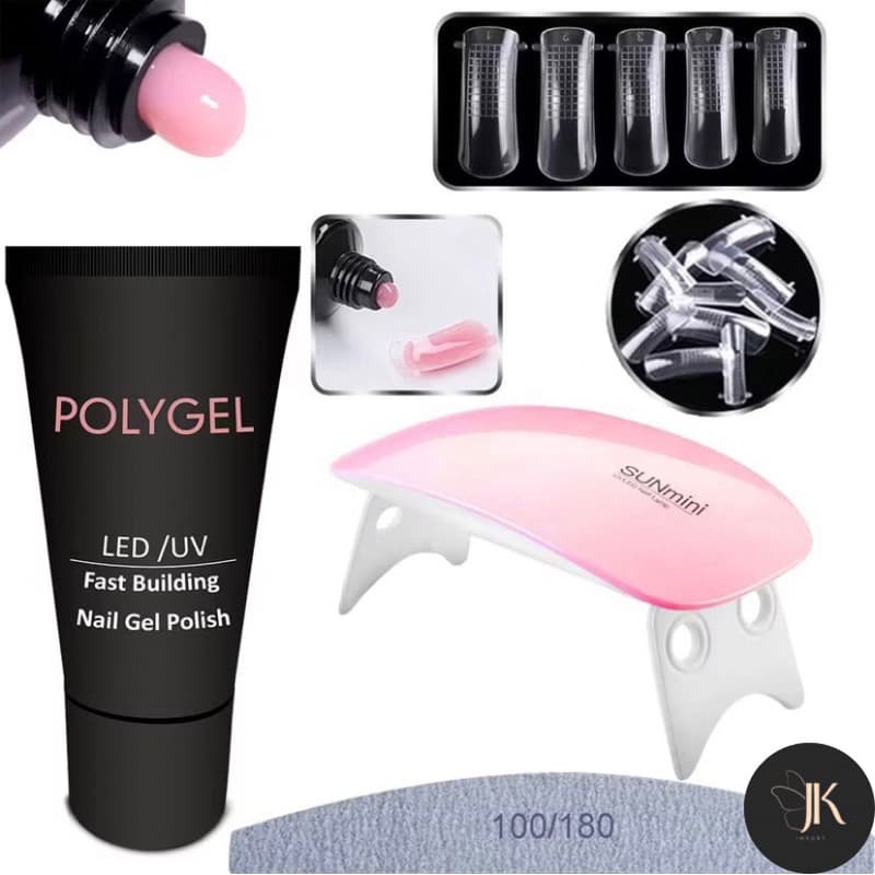 Kit Unha de Gel Completo Alongamento Manicure Sun Mini Cabine de Unhas F1 + Polygel + Lixa