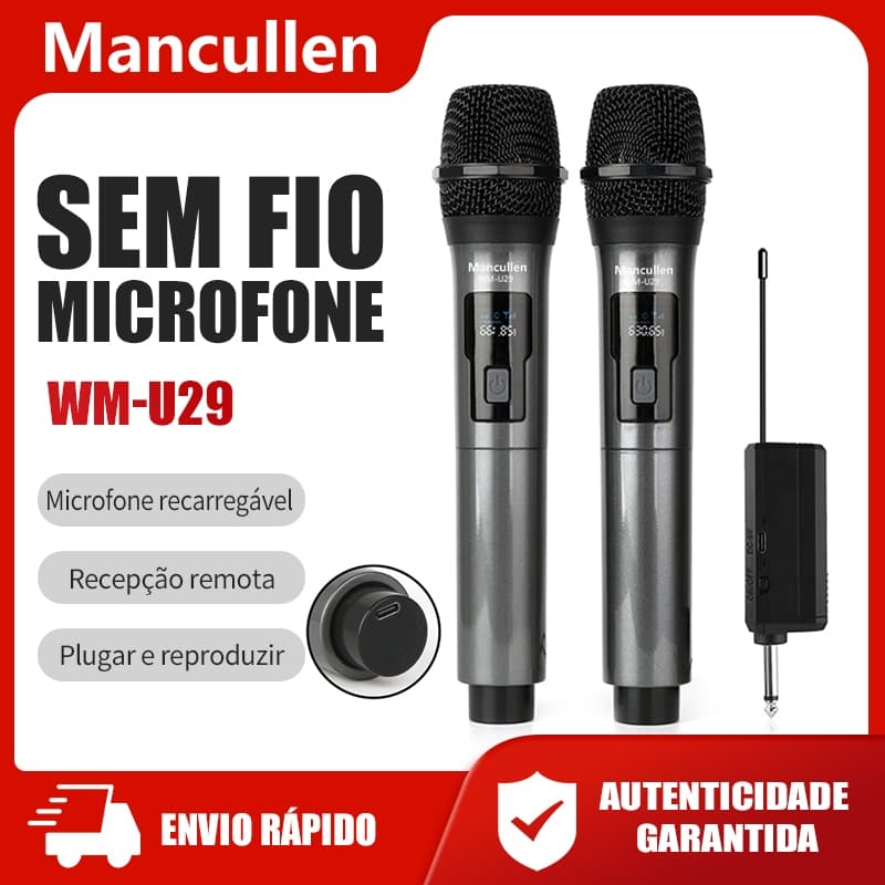 Mancullen Microfone sem fio profissional UHF Microfone dinâmico recarregável de mão para karaokê