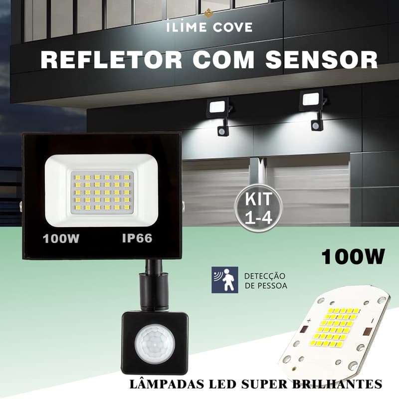 Refletor Com Sensor LED 100W Holofote Luz frio bivolt Luminária adequada para iluminação