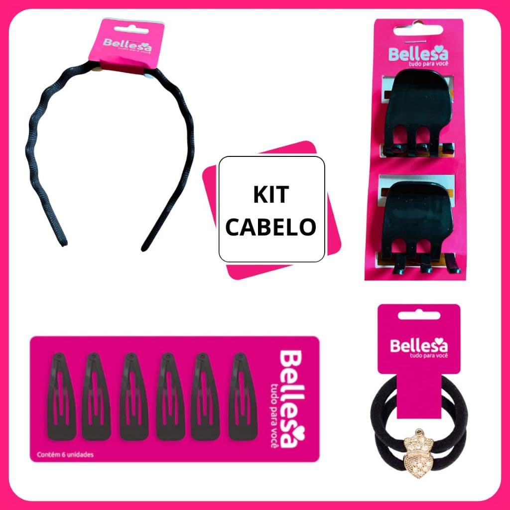 kit Acessórios Cabelo - 1 Tiara + 2 Piranhas + 6 Tic Tac + 2 Elástico com efeite- Bellesa