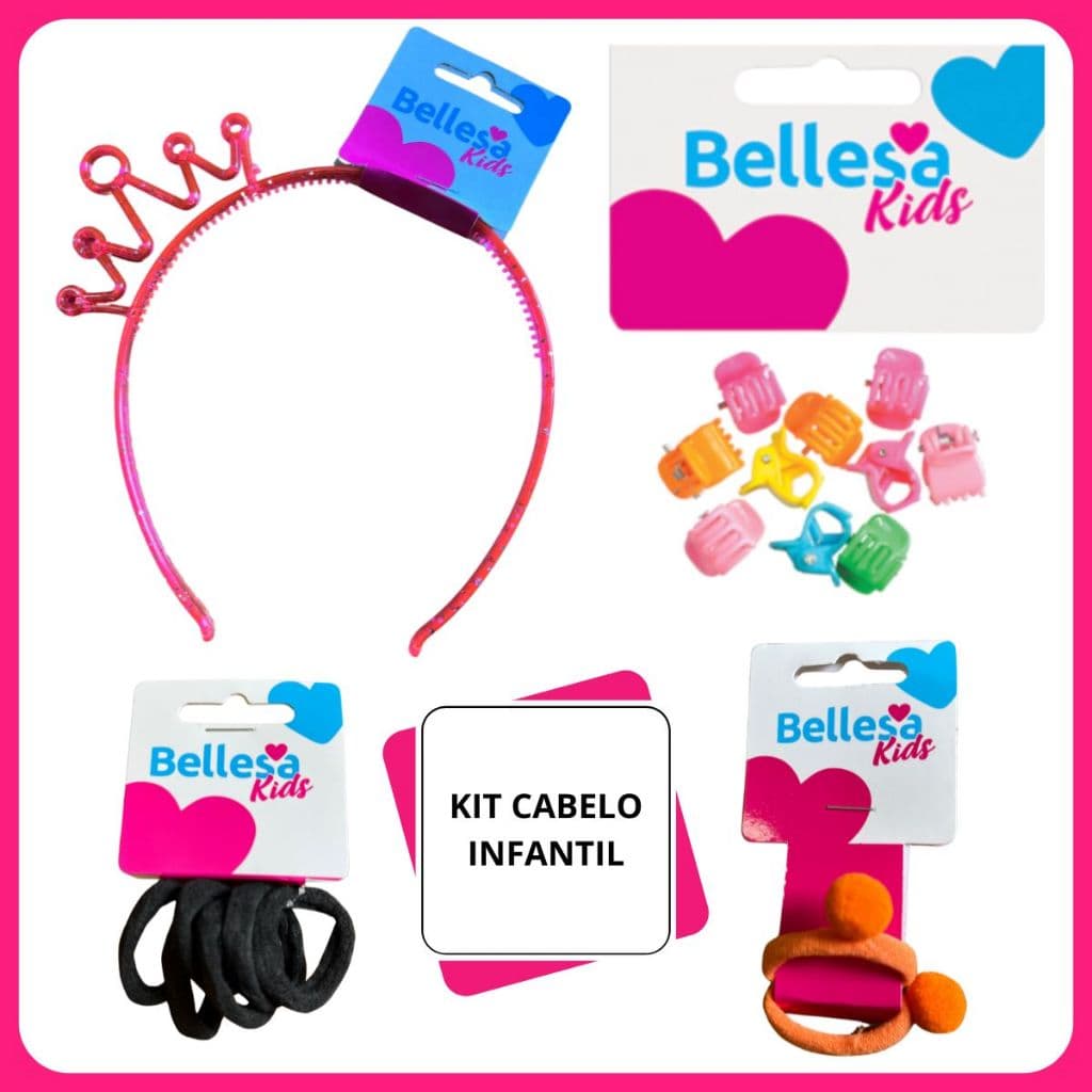 kit Cabelo Infantil- Tiara Pincess - Mini Piranha - Elástico Meia Kids- Marca Bellesa