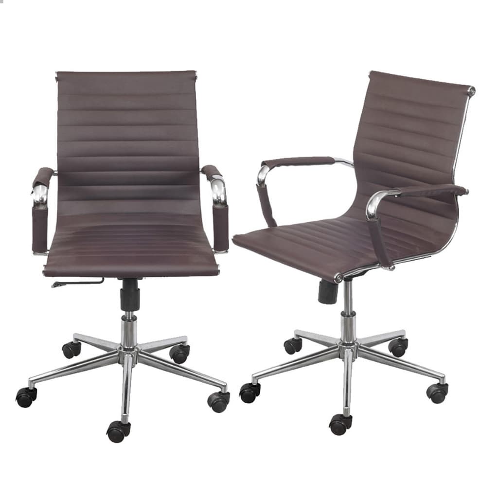 Kit 2 Cadeiras De Escritório Ergonômica Corino Café Com Base Giratória