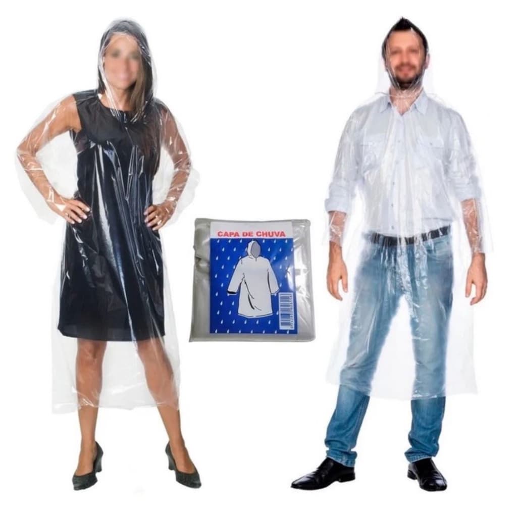 Kit 500 Capas De Chuva Descartáveis Impermeável Transparentes