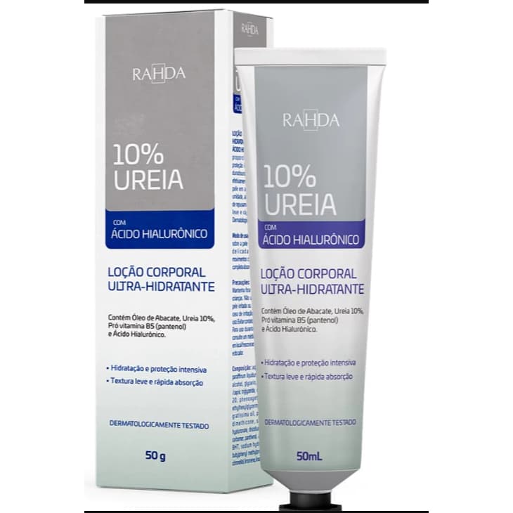 Ureia 10% + Ácido Hialurônico + óleo de abacate e vitamina b5 Loção Ultra-hidratante 50g Rahda