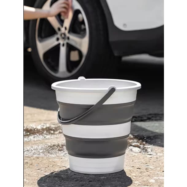 Balde Dobrável Cabo Mop Retrátil Magica Plástico Emborrachado Silicone Limpeza Casa Cozinha 10L