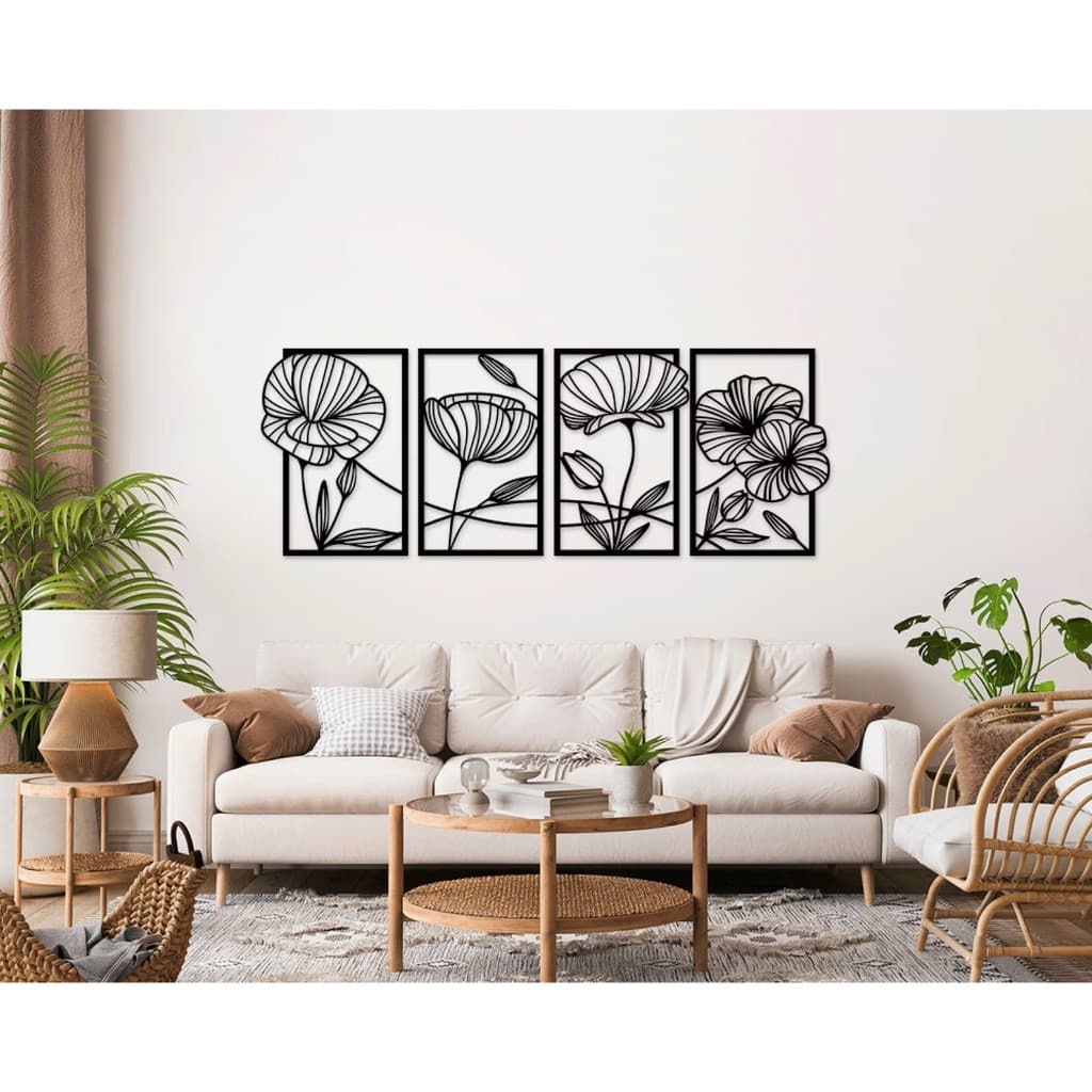 Kit Com 4 Quadro Decoração Flores MDF Casa Beleza Delicada Presente